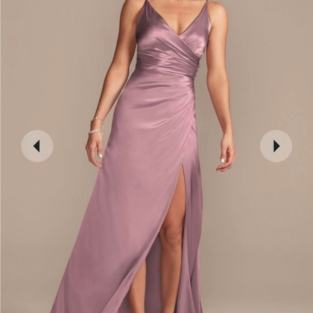 David’s bridal charmeuse draped strappy bridesmaid dress